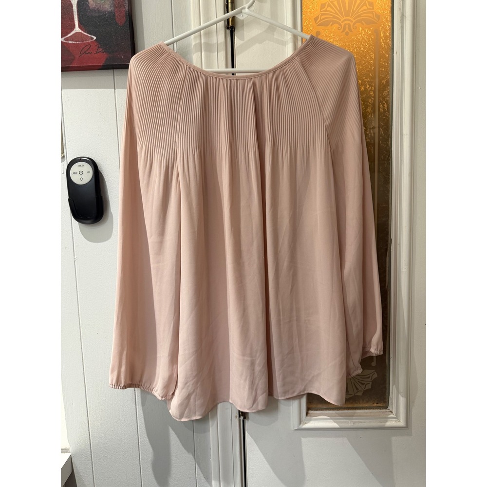 Max Studio Blush Pink Pleated Yoke Blouse Long Sleeve Tie Back Top 6708A70 Small